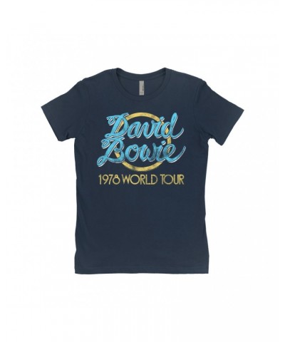 David Bowie Ladies' Boyfriend T-Shirt | Yellow 1978 World Tour Distressed Shirt $7.73 Shirts