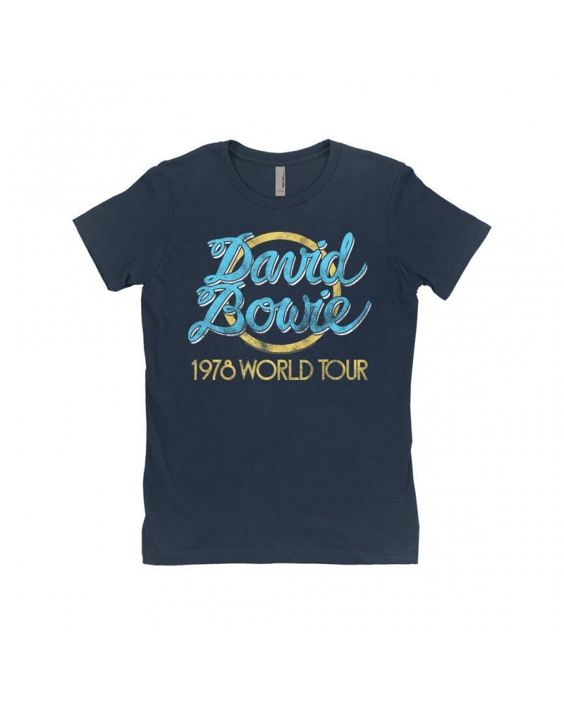 David Bowie Ladies' Boyfriend T-Shirt | Yellow 1978 World Tour Distressed Shirt $7.73 Shirts