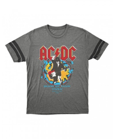 AC/DC T-Shirt | Blow Up Your Video World Tour 1988 Distressed Football Shirt $11.53 Shirts