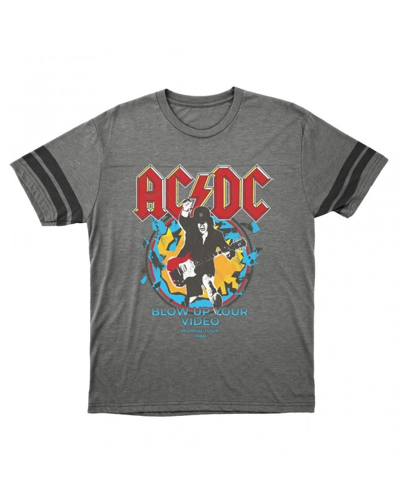 AC/DC T-Shirt | Blow Up Your Video World Tour 1988 Distressed Football Shirt $11.53 Shirts