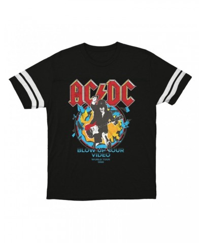 AC/DC T-Shirt | Blow Up Your Video World Tour 1988 Distressed Football Shirt $11.53 Shirts