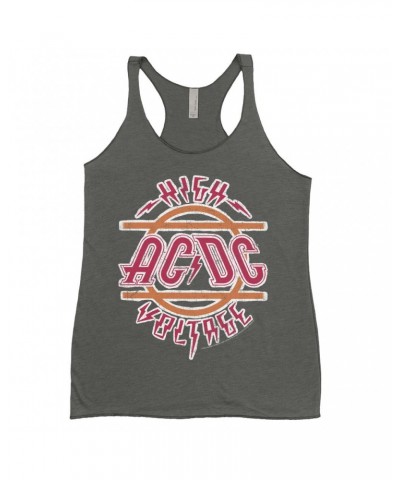 AC/DC Ladies' Tank Top | Retro Red And Orange High Voltage Distressed Shirt $9.84 Shirts