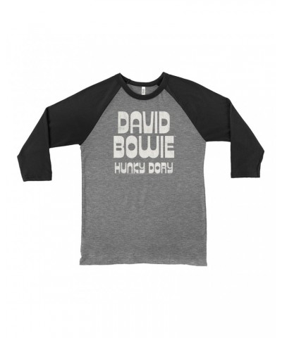 David Bowie 3/4 Sleeve Baseball Tee | Hunky Dory Logo Distressed Shirt $14.98 Shirts