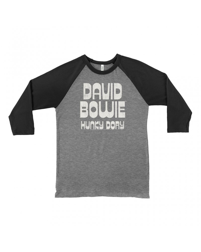 David Bowie 3/4 Sleeve Baseball Tee | Hunky Dory Logo Distressed Shirt $14.98 Shirts