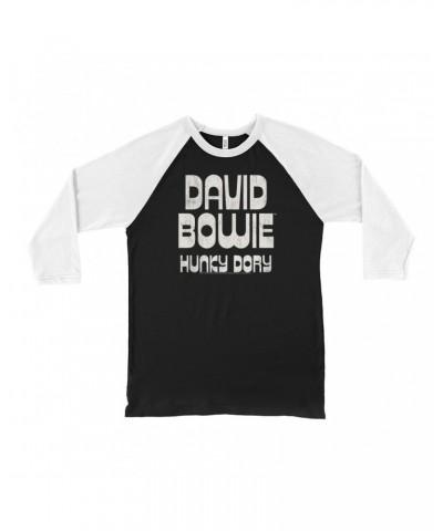 David Bowie 3/4 Sleeve Baseball Tee | Hunky Dory Logo Distressed Shirt $14.98 Shirts